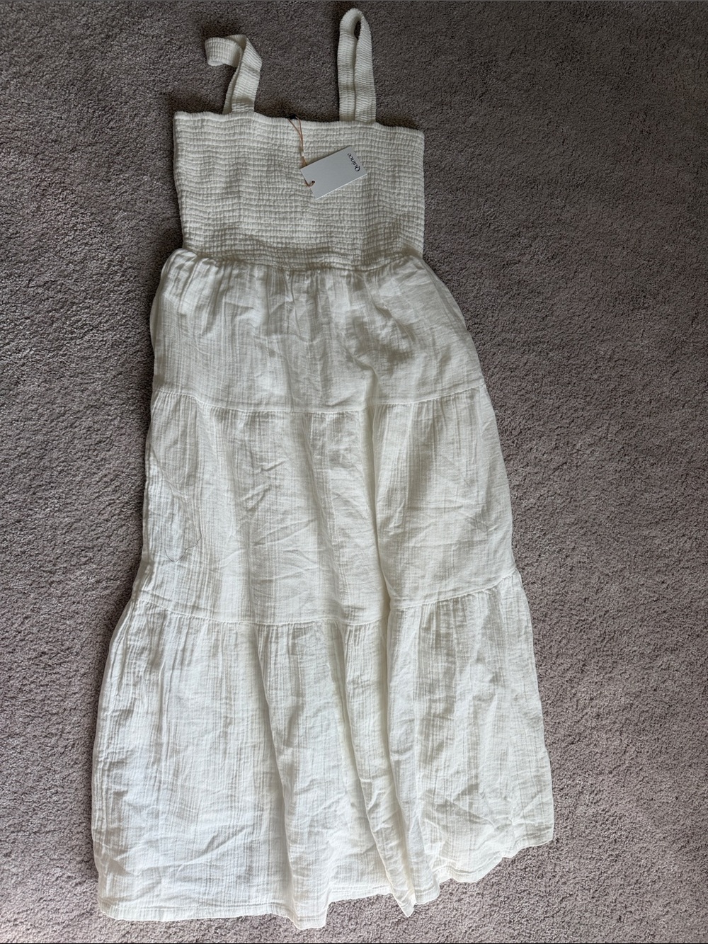 Quince Cream Smocked Strap Tiered Maxi Dress